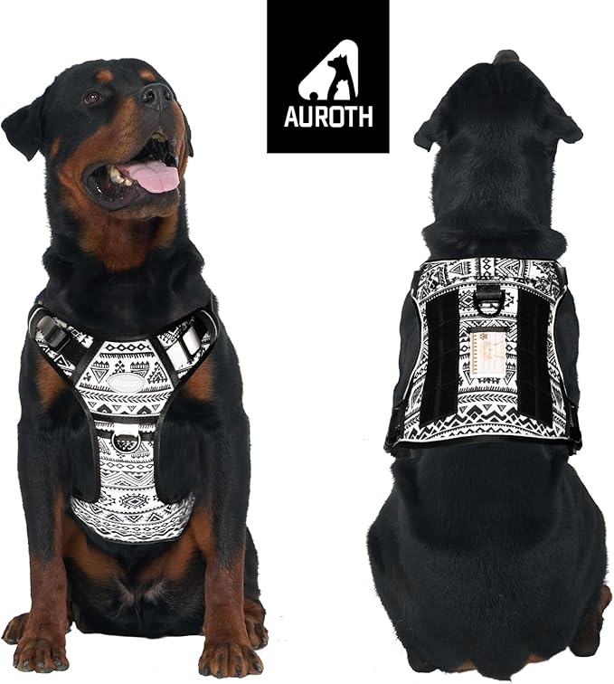 AUROTH Tactical Dog Harness for Large Dogs No Pull Adjustable Pet Harness Reflective K12 Working Training Easy Control Pet Vest Military Service Dog Harnesses