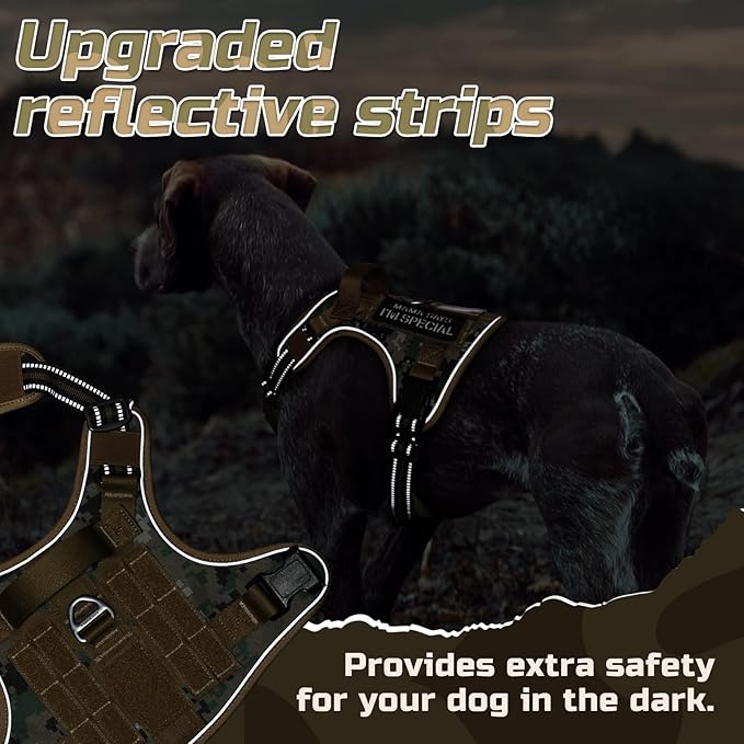 rabbitgoo Tactical Dog Harness for Large Dogs, No Pull Military Service Vest with Handle & Molle, Easy Control for Training Walking, Adjustable Reflective Straps, Brown camo, XL