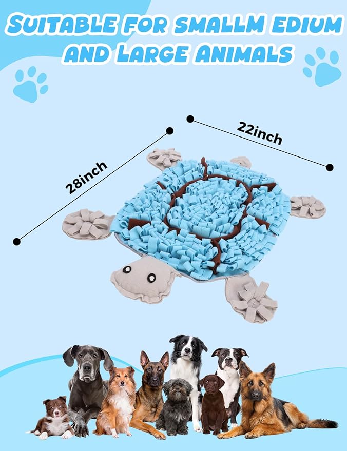 Snuffle Mat for Dogs, Turtle Design 28.8''×22.8 ''Inch Large Snuffle Mat for Dogs, Slow Feeder Dog Food Mat, Mental Stimulation Enrichment Puzzle Feeder Dog Toy for Anxiety Relief（Blue）