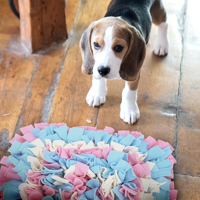 Pet Snuffle Mat for Dogs, Dog Feeding Mat, Nosework Training Mats for Foraging Instinct Interactive Puzzle Toys (Pink&SkyBlue&White)