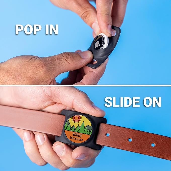 GoTags Designed for Airtag Engraved Dog Collar Holder, Personalized Airtag Case for Pet Collar, Up to 2 Lines of Custom Text, Slide On Tag for GPS Dog Tracker, Compatible with Apple iPhone, Large