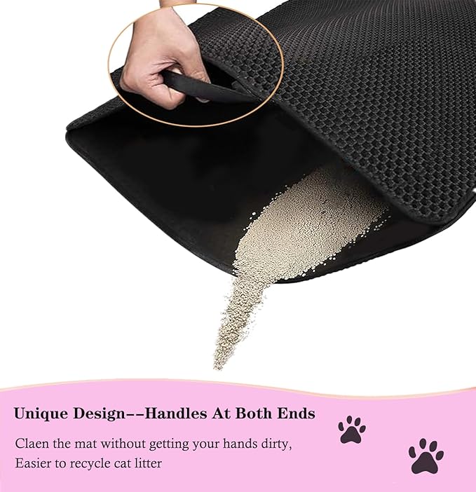 Large Cat Litter Mat - 30"x 24" Double Layer Honeycomb Kitty Litter Mat,Waterproof and Urine-Proof,Easy to Clean with Handles,Ideal Litter Trapping Mat for Cats