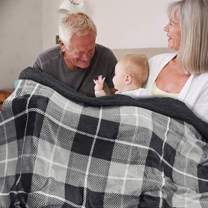 PAVILIA Waterproof Blanket for Couch, Sofa | Waterproof Dog Blanket for Large Dog, Puppy, Cat | Pet Blanket Protector | Plush Soft Warm Fuzzy Sherpa Blanket Bed Throw, Plaid Grey, 60x80