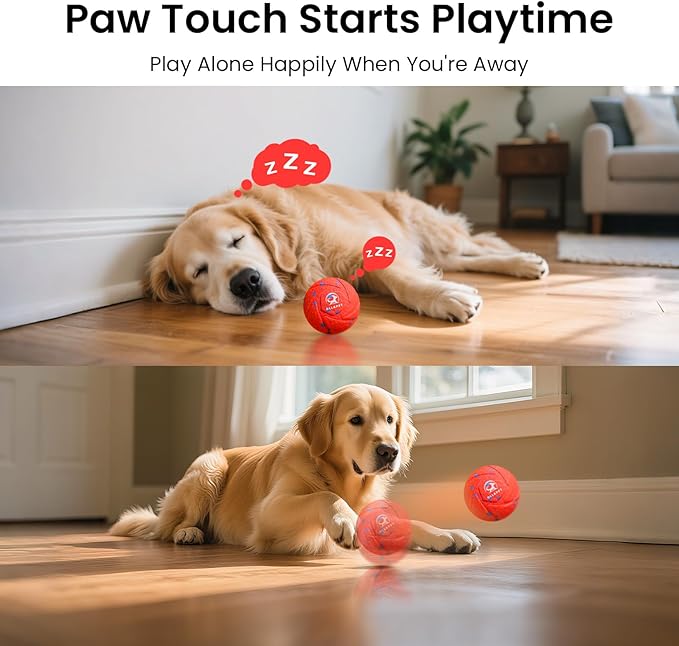 Smart Interactive Dog Toy Ball - Auto Bouncing & Rolling, Chew-Resistant E-TPU Material, 3 Interactive Modes, IPX7 Waterproof, Smart Chase Pet Toy Ball for Medium and Large Dogs (Red)