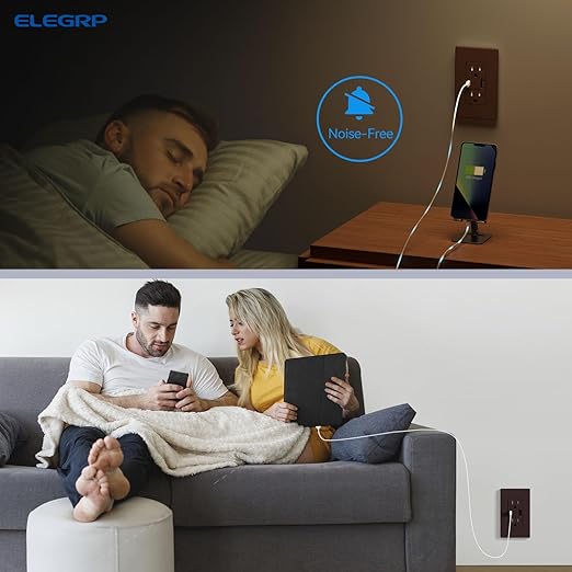 ELEGRP USB Wall Outlet, USB A & C Ports, 15 Amp Duplex Tamper Resistant Receptacle Plug NEMA 5-15R, Wall Plate Included, UL Listed, Matte Brown