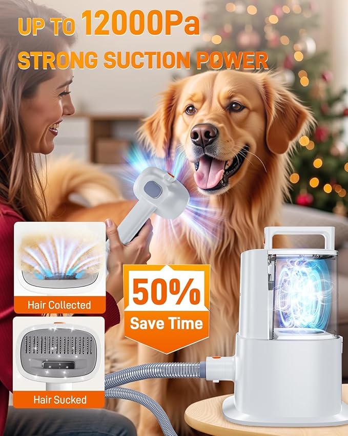 Dog Grooming Vacuum Kit for Shedding: Pet Hair Brush Groomer Attachment Fur Machine Cat Professional Clippers Deshedding Suction Cleaner Home Trimmer Tool Doggie Doggy System Remover Quiet Design