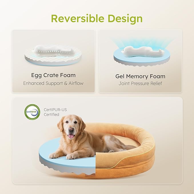 XL Orthopedic Dog Bed, Extra Large Dog Bed, Dog Sofa for Large Sized Dogs with Full-Surround Bolsters, Dual-Sided Dog Cooling Bed with Memory Foam, Washable Pet Sofa with Nonslip Bottom, Brown