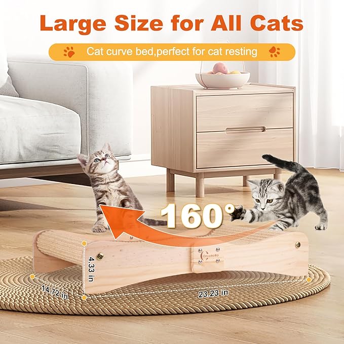 Sisal Cat Scratcher Bed,Extra Large Cat Scratch Post with Climbing Bed,Wooden Scratching Board with Sisal Pad for Kittens Cats and Small Animals Indoor Use