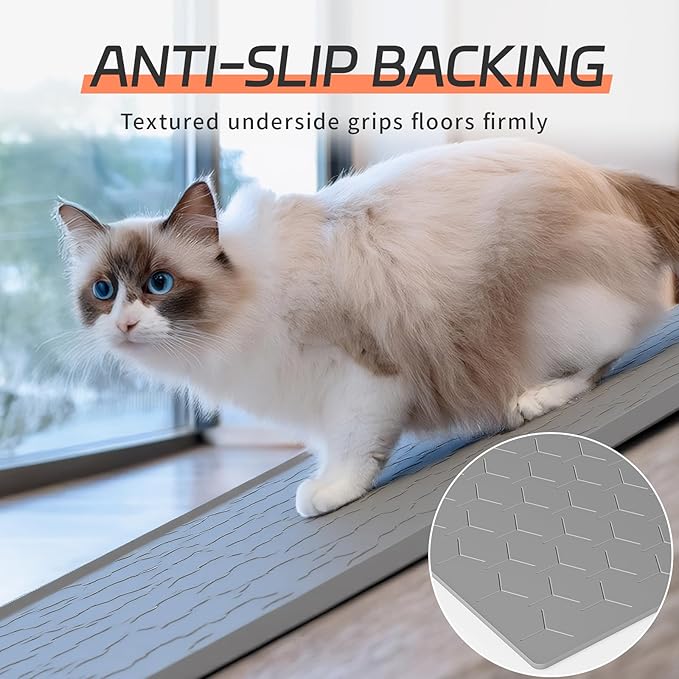 Silicone Cat Litter Mat with Raised Edges, Waterproof/Urineproof, Litter-Collecting Interior Ridges, Soft & Pet-Friendly (24"x16"-Grey)