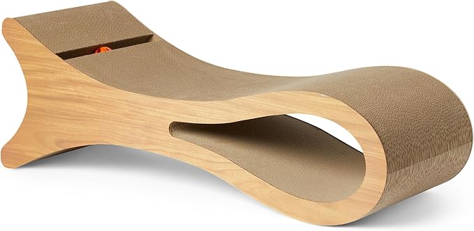 Amazon Basics Corrugated Cardboard Cat Scratchers Bed, Cat Scatch Pad, Lounge Bed, FSC-Certified, 34.3 x 11.8 x 11.8 in, Wooden Color
