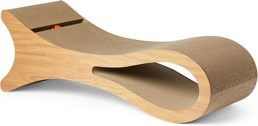 Amazon Basics Corrugated Cardboard Cat Scratchers Bed, Cat Scatch Pad, Lounge Bed, FSC-Certified, 34.3 x 11.8 x 11.8 in, Wooden Color
