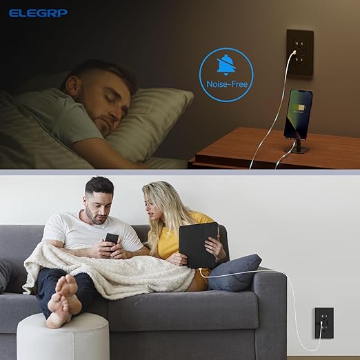 ELEGRP USB Charger Wall Outlet, USB Receptacle with Type A & Type C USB Ports, 20 Amp Duplex Tamper Resistant Receptacle Plug, Wall Plate Included, UL Listed (6 Pack, Matte Black)