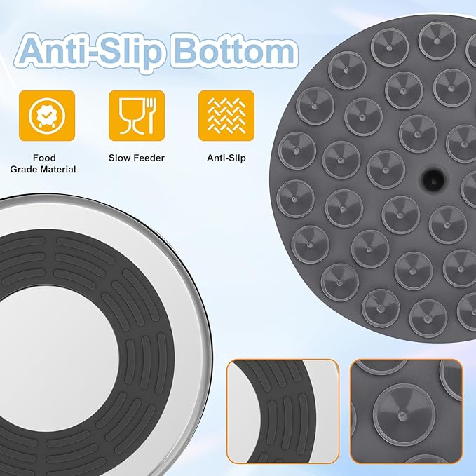 2-in-1 Slow Feeder Dog Bowls, Stainless Steel Pet Bowls with Silicone Feeder Insert, Removable Non-Slip Rubber Base for Dogs to Slow Down Eating (Medium Breed)