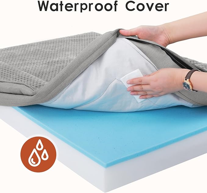 Orthopedic Dog Beds for Large Dogs, Memory Foam Dog Beds Large Sized Dogs, Washable Removable Cover, Nonskid Bottom, Waterproof, for Indoor, Outdoor, Crate ＆ Car Use, 36x27x6 Inches, Light Grey