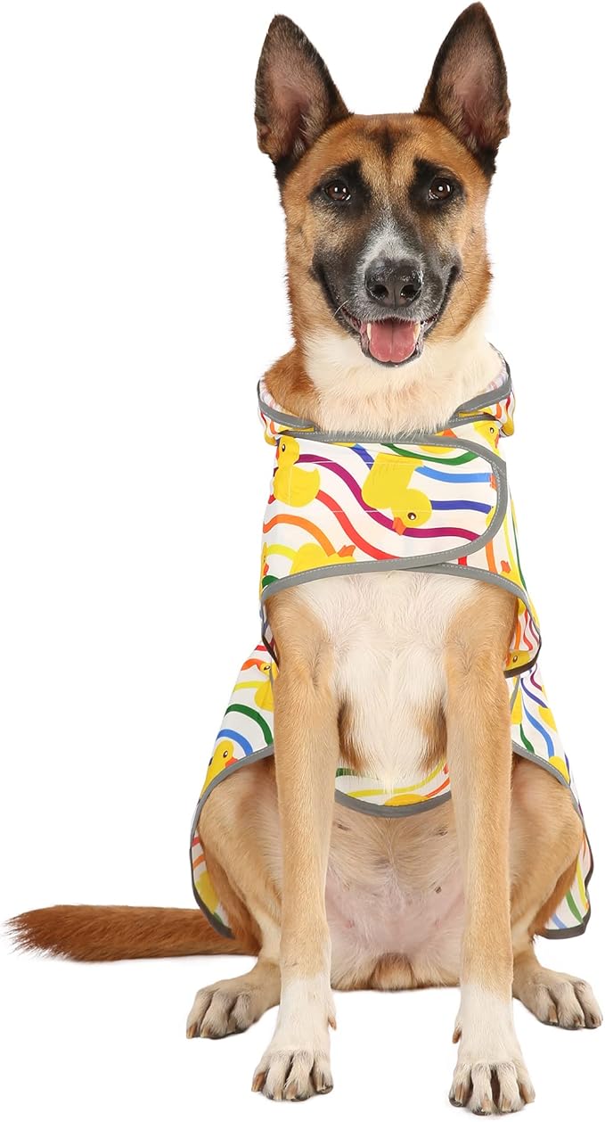 Dog Raincoats for Large Dogs Waterproof Hooded Rain Jacket with Reflective Strips Leash Hole & Poncho Adjustable Fit (Rainbow,XXL)