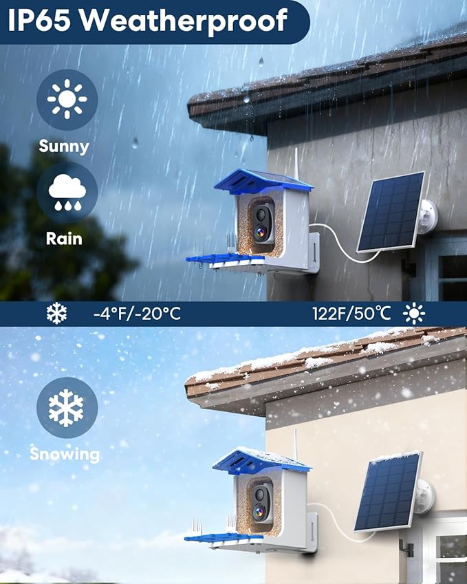 Triple-Solar Powered Smart Bird Feeder with Camera - 3MP UHD Wireless Birdwatching Camera for Outdoors with AI Identification Bird Species & 2L Seed Capacity, Ideal Gift for Birds Lovers, Moms & Dads