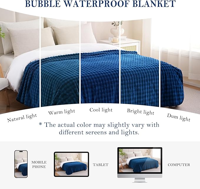 Waterproof Blanket for Bed Couch Sofa Car, Soft Leakproof Dog Blanket with 3D Bubble Pattern, Reversible Water Proof Pet Blankets for Dogs Cats Puppies (30"x40", Navy Blue)