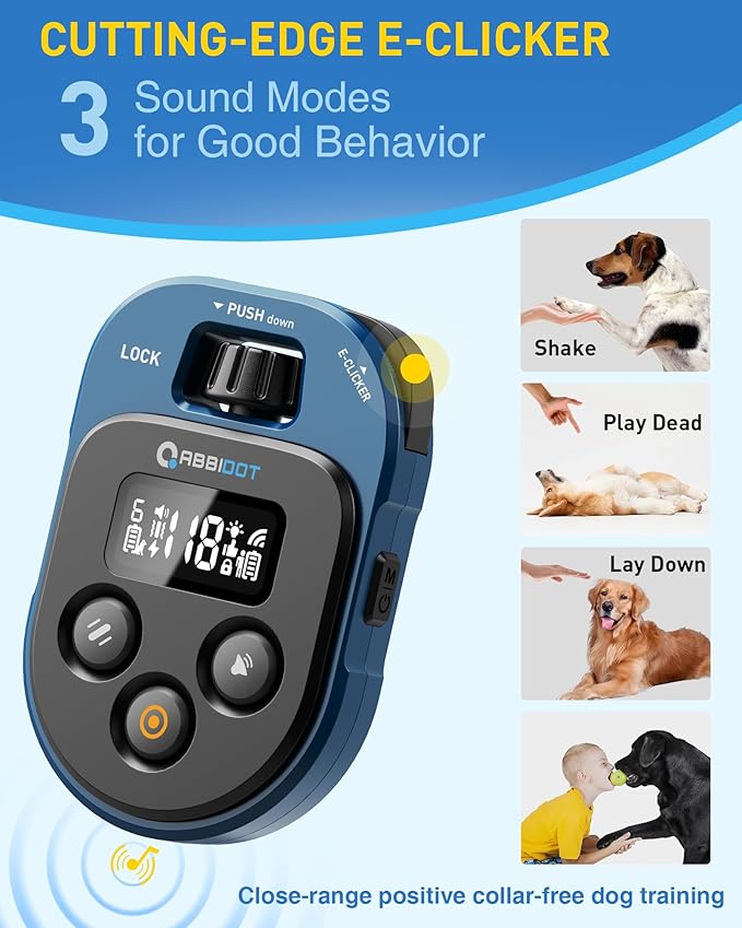 ABBIDOT Dog Shock Collar, 4500FT Dog Training Collar with Remote，IPX7 Waterproof Rating，6 Training Modes (Beep, Vibration, Safe Shock), Enhanced Night Light, Rechargeable E-Collar for Dogs 10-130 lbs