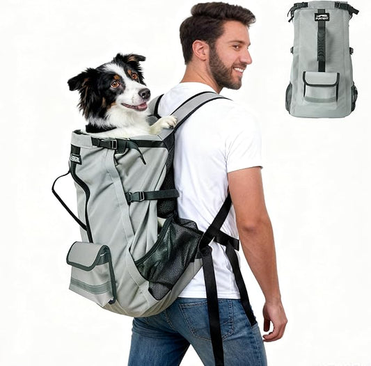 Dog Backpack Carrier, Ergonomic Pet Travel Bag, Suitable for Medium and Large Dogs, Built-in Leash and Adjustable Buckle, Ideal for Hiking and Cycling, M