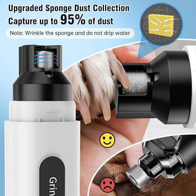 Dog Nail Grinder, 7-Speed Quiet Electric Dog Nail Trimmers, Dog Nail Clippers with Sponge Dust Collection & File for Small Medium Large Dogs, Rechargeable Pet Paw Grooming Supplies Kit