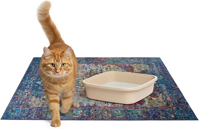 Lovewag Cat Litter Mat 2 Pack - Large 36x48 Machine Washable Easy Clean Non-Slip Waterproof Trapping Mats for Cats - Bohemian Jewel