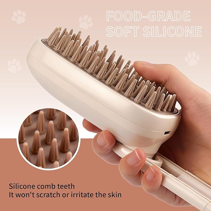 Cat Steam Brush for Shedding - 360° Rotatable Pet Steam Brush for Cats & Dogs, Food-Grade Silicone Cat Hair Brush for Indoor Cats & Long Haired Pets (OFF-White)