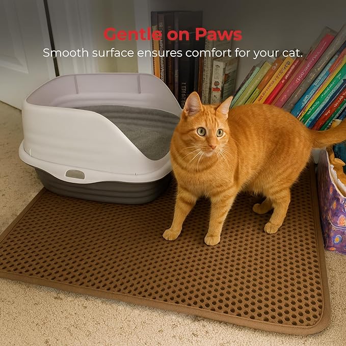 iPrimio Large Cat Litter Trapper Mat w/ Urine/Waterproof Layer - Larger Holes w/ Urine Puppy Pad Option - Cat Litter Mat, Light and Soft (Brown Color)