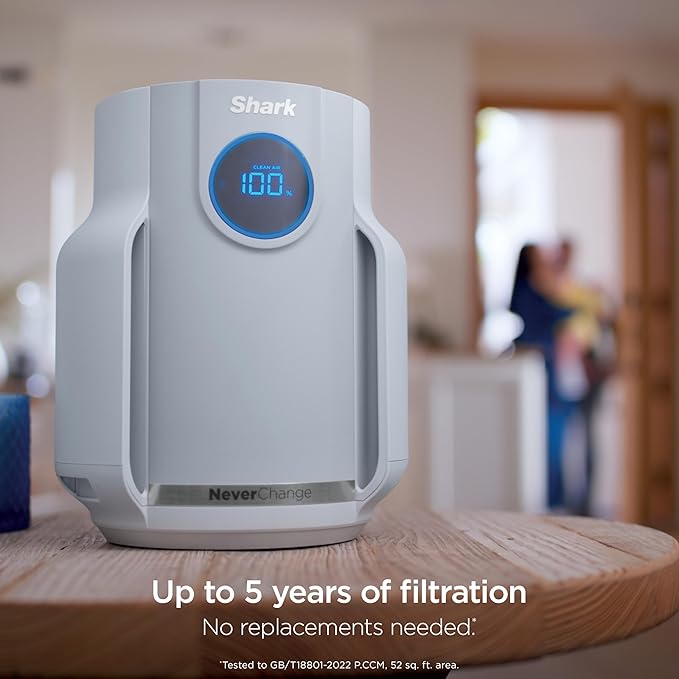 Shark Air Purifier for Home, NeverChange Compact Pro, for Bedroom, Nursery, Home Office, Dorm, HEPA-Exceeding Filter, Captures Pollutants, Pet Dander, Dust, Odor, Smoke, and More, HP071BRN, Winter Fog