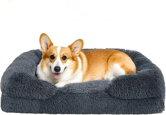 Orthopedic Dog Bed Large Dogs of Comfortable Memory Foam Pet Bed with Sides,Fluffy Dog Couch Sofa Bed with Anti-Slip Bottom Dark Grey L