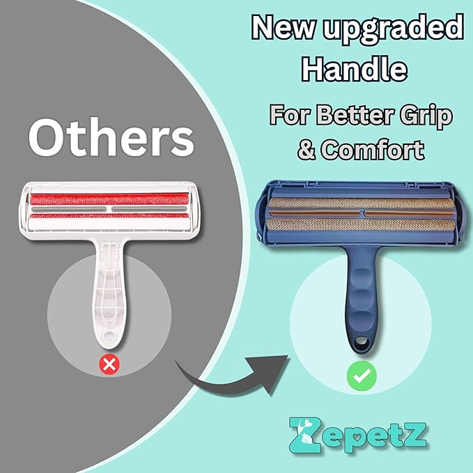 Pet Hair Remover Roller – Reusable Self-Cleaning Fur Removal Tool for Dogs & Cats – Ergonomic & Eco-Friendly Lint Roller for Couch, Carpet, Bed, Car Seat & More (Blue)