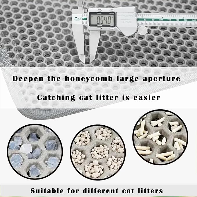 HCY&WLD Cat Litter Mat, Honeycomb Double Layer Cat Litter Trapping Mat, Waterproof Urine Proof Non-Slip, Scatter Control, Less Waste, Easier to Clean (Light Gray, 35" X 24")