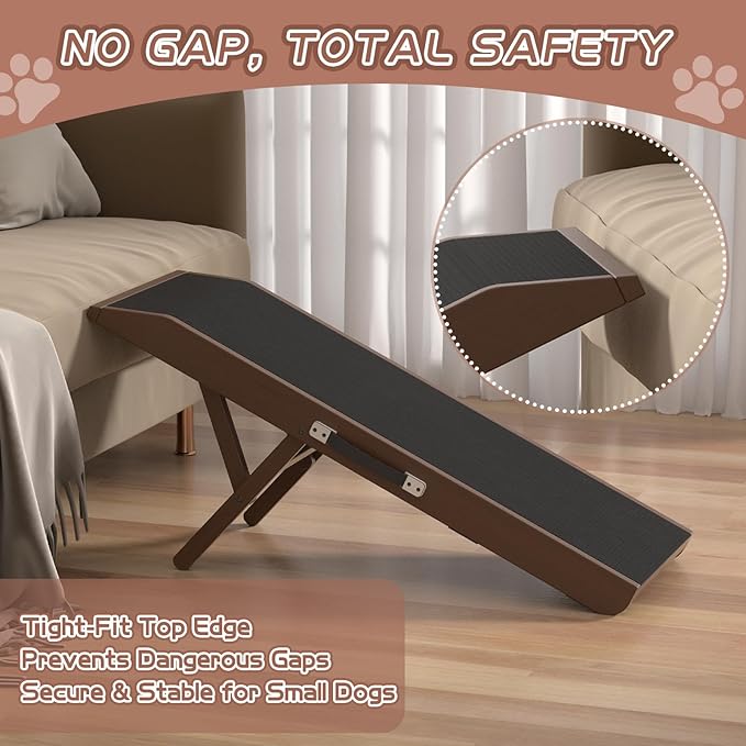 Dog Ramp for Couch, Dog Bed Ramp for Small Dogs, 4-Level Adjustable (8.6"-20.9") Foldable Pet Ramp, Wide Non-Slip EVA Surface with Glow Strips, Solid Birchwood 200Lbs