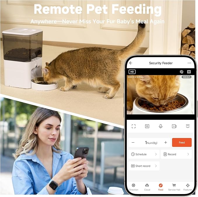 Automatic Cat Feeder with Camera, 5G/2.4G WiFi Automatic Dog Feeder, 2K HD Video and Night Vision, Remote Monitor & Feeding, Low Food Alerts,2-Way Audio, 6L Capacity, Gifts for Christmas