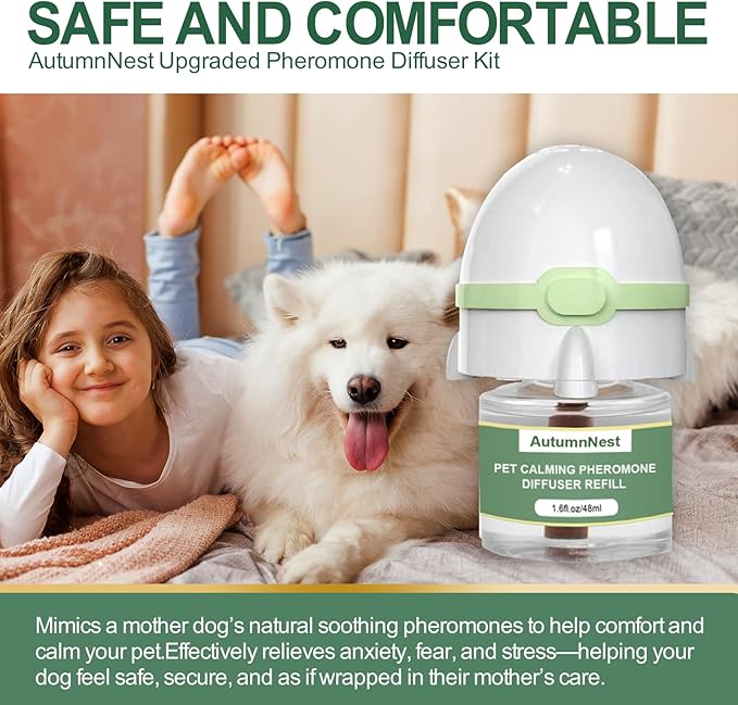 Dog Calming Pheromone Diffuser for Dogs, Plug-in + 3 Refills Kit, Supports Relaxed Behavior, Helps Ease Stress, Anxiety, Barking, Fear During Loud Events, Separation, Travel, 90 Days Non-Toxic Care