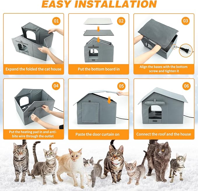 YUEPET Insulated Heated Outdoor Cat House Waterproof Cat House Outside,Large Feral Cat Houses for Winter with Thermostatically Heating Mat for Several Cats Heating House