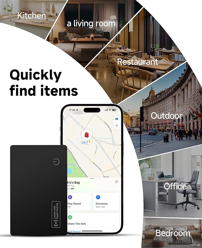JTD Wallet Tracker Card - 0.07in Ultra-Thin Bluetooth Card Finder, IP68 Waterproof, Works with Apple Find My (iOS Only), Item Locator for Wallet, Passport, Luggage, Backpack