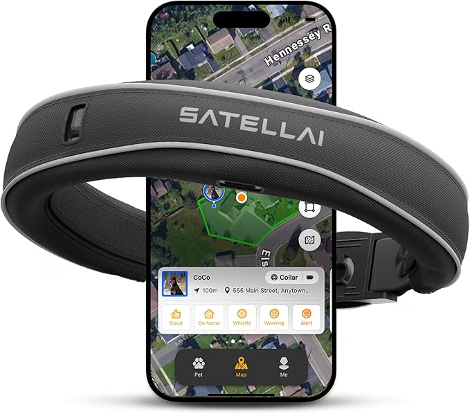 SATELLAI Dog Wireless Fences, Gray The Most Advanced GPS Dog Collar with AI Analysis, Precise Positioning, 5-Day Battery, and IP68 Waterproof, Flexible Virtual Fencing for Medium & Large Dogs