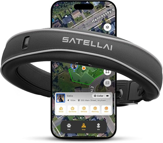 SATELLAI Dog Wireless Fences, Gray The Most Advanced GPS Dog Collar with AI Analysis, Precise Positioning, 5-Day Battery, and IP68 Waterproof, Flexible Virtual Fencing for Medium & Large Dogs