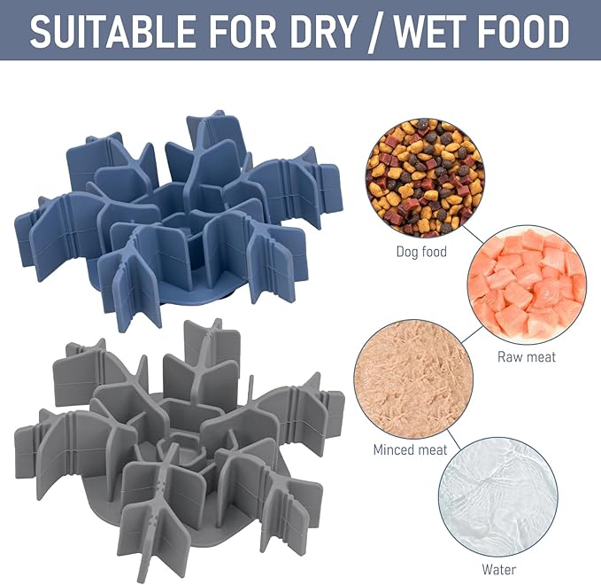 Slow Feeder Insert for Dog Bowl with Upgraded Big Suction Cups Anti-Slip, Cuttable 4.7-7in Anti-Chocking Extra-Slow Feeding Fits Standard Metal Dog Bowls for Large Medium Small Dogs, Blue