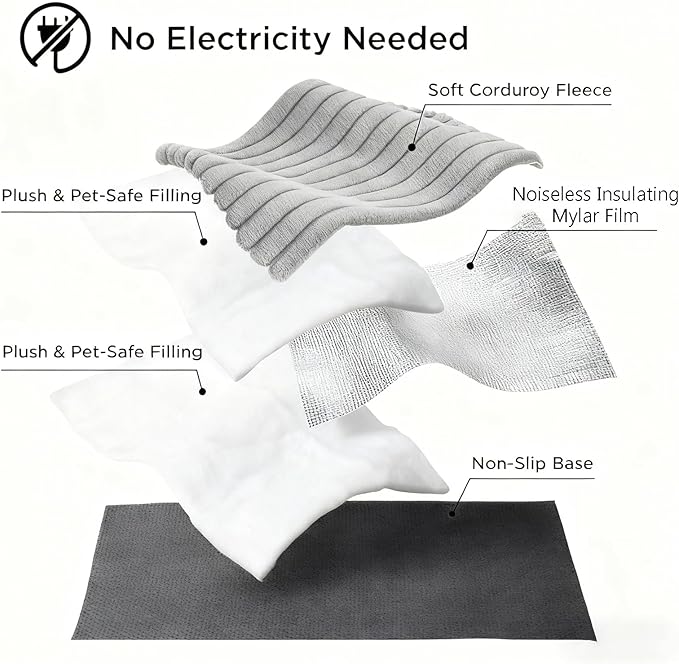 Self Warming Cat Bed, 24" x 18" Cat Heating Pad, Non-Slip & Washable, Extra Warm Pet Mat for Indoor Cats & Puppies (Grey)