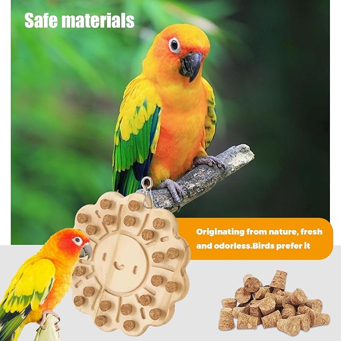 Wooden Bird Chew Toy, Parrot Biting Toys, Foraging Training, Relieve Boredom & Anxiety, Bird Cage Accessories, for Small Parakeets, Conures, Macaws, Budgies, Finches, TY D