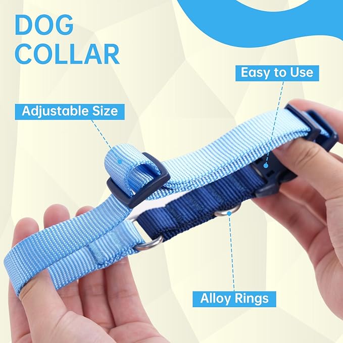 No Pull Dog Harness Leash and Collar Set, Soft Adjustable Dogs Vest Reflective and Comfortable Handle Blue X-Large