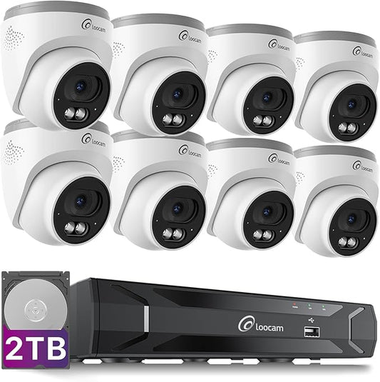 Loocam PoE Security Camera System 8CH 5MP NVR, 8Pcs 4MP Dome IP Cameras Wired Surveillance Camara System, AI Motion Human Detection, Two-Way Audio, 2TB HDD for 24/7 Record Outdoor Indoor, App Remote