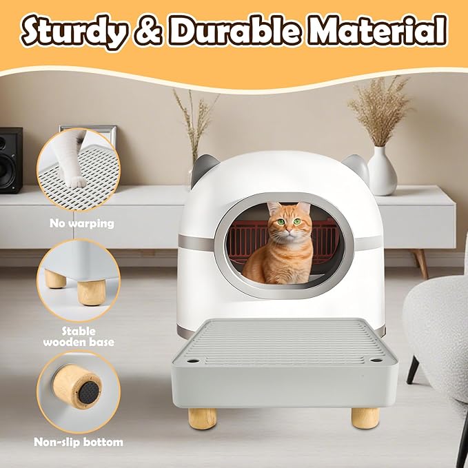 SpaceTime Elevated Cat Litter Trapping Mat for Litter Box,Detachable Cat Step/Ramp/Catcher with Wooden Base,Height-Adjustable Kitty Litter Pad for Floor & Indoor Cats,Non-Slip,Easy to Clean (Grey)