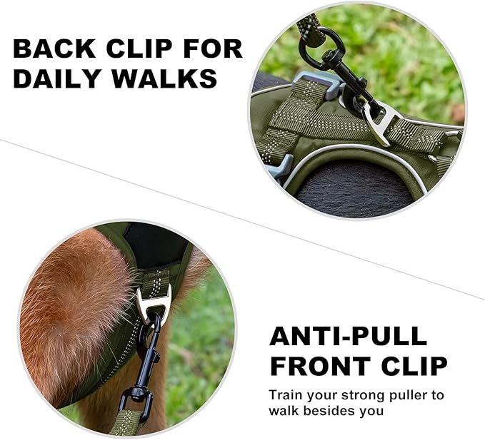 Plutus Pet No Pull Dog Harness, Release at Neck, Soft Padded, Reflective Adjustable Dog Vest Harness for Small, Medium, Large Dogs(Ranger Green, M)