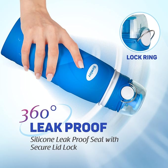 Kemier Collapsible Silicone Water Bottles-750ML,Medical Grade,BPA Free Travel Water Bottle Can Roll Up,26oz,Leak Proof Foldable Sports & Outdoor Water Bottles