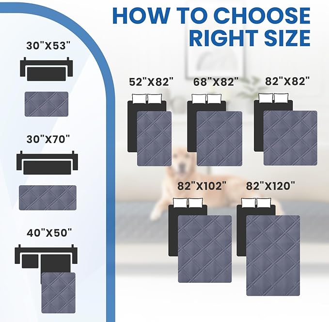 Waterproof Couch Covers for Pets, Waterproof Dog Bed Cover, Anti-Slip Soft Dog Blankets, Couch Cover for Dogs Washable, Pet Blanket for Puppy Large Dogs Cat (68x82 Inch, Grey Blue)