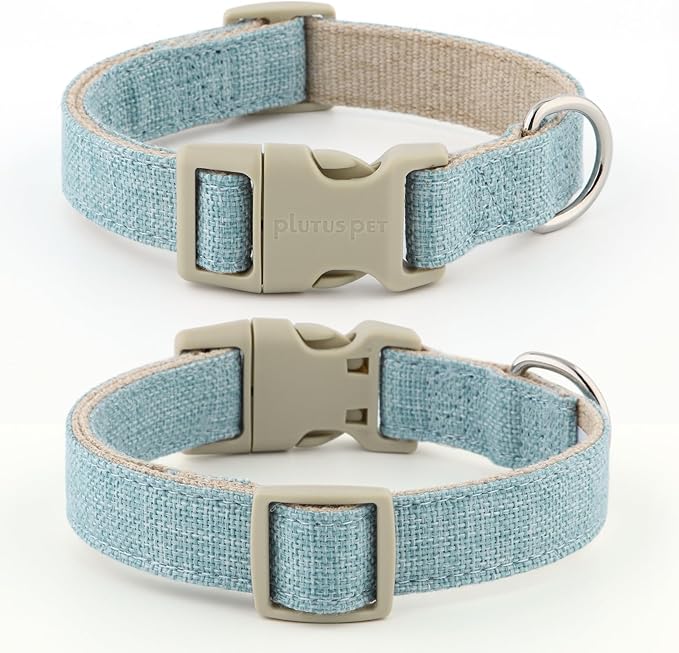 Plutus Pet Cotton Hemp Dog Collar and Leash Set, Adjustable Collar for Small, Medium, and Large Dogs, Heavy Duty and Soft on Skin, Light Blue, L