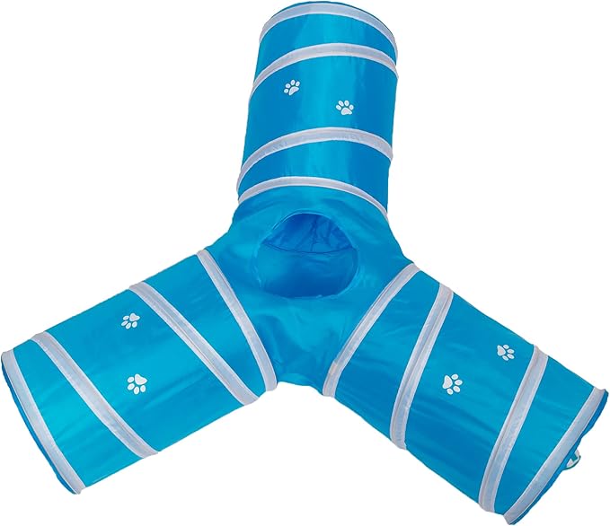 Cat Tunnel - Collapsible 3 Way Play Toy - Tube Fun for Rabbits, Kittens, and Dogs - Aqua