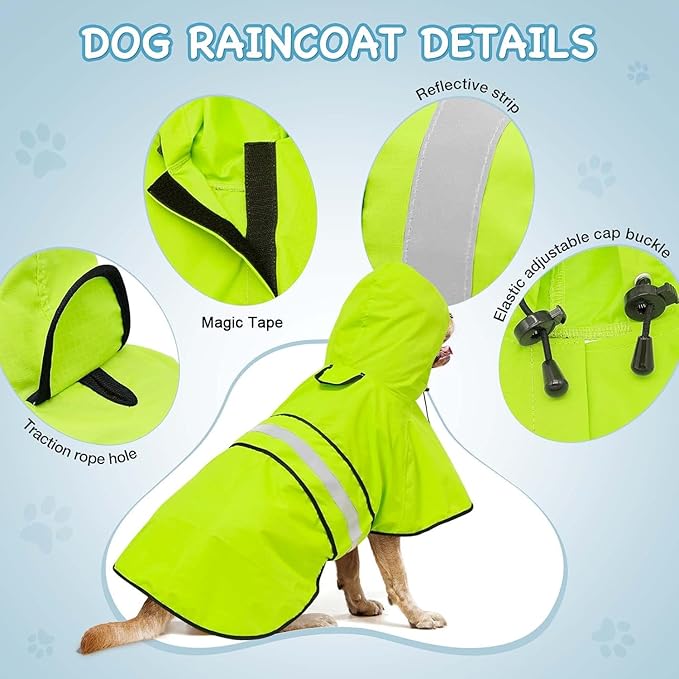 Dog Raincoat - Reflective Hooded Dog Rain Jacket with Harness Hole, Lightweight Doggy Rain Coats for Small Dogs, Adjustable Pet Slicker Poncho (Small, Green)